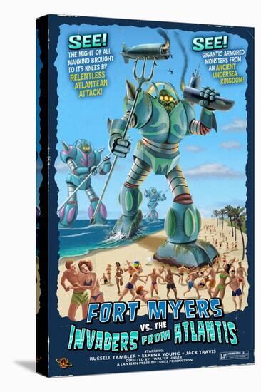 Fort Myers, Florida - Fort Myers vs. Atlantean Invaders-Lantern Press-Stretched Canvas