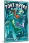 Fort Myers, Florida - Live Mermaids-Lantern Press-Mounted Art Print