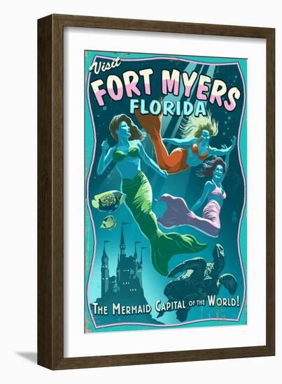 Fort Myers, Florida - Live Mermaids-Lantern Press-Framed Art Print