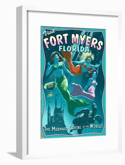 Fort Myers, Florida - Live Mermaids-Lantern Press-Framed Art Print