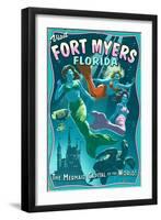 Fort Myers, Florida - Live Mermaids-Lantern Press-Framed Art Print