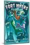 Fort Myers, Florida - Live Mermaids-Lantern Press-Mounted Art Print