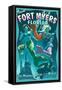 Fort Myers, Florida - Live Mermaids-Lantern Press-Framed Stretched Canvas