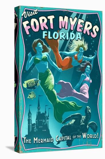 Fort Myers, Florida - Live Mermaids-Lantern Press-Stretched Canvas