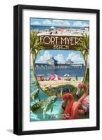 Fort Myers, Florida - Montage Scenes-Lantern Press-Framed Art Print