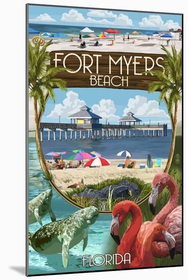 Fort Myers, Florida - Montage Scenes-Lantern Press-Mounted Art Print