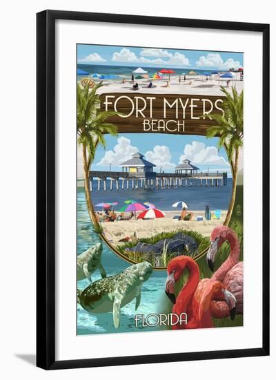 Fort Myers, Florida - Montage Scenes-Lantern Press-Framed Art Print