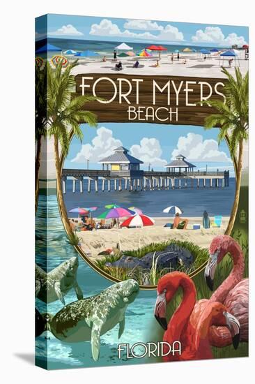 Fort Myers, Florida - Montage Scenes-Lantern Press-Stretched Canvas