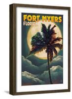 Fort Myers, Florida - Palms and Moon-Lantern Press-Framed Art Print