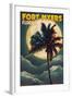 Fort Myers, Florida - Palms and Moon-Lantern Press-Framed Art Print