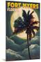 Fort Myers, Florida - Palms and Moon-Lantern Press-Mounted Art Print