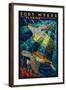 Fort Myers, Florida - Sea Turtle Paper Mosaic-Lantern Press-Framed Art Print