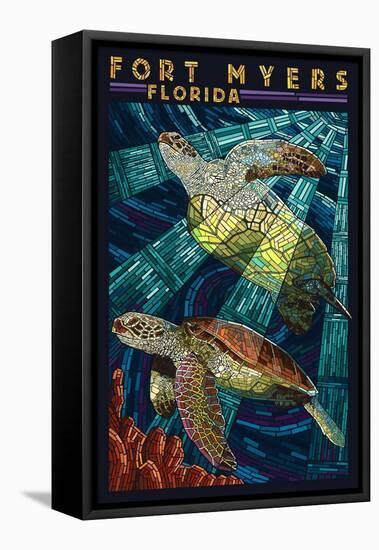 Fort Myers, Florida - Sea Turtle Paper Mosaic-Lantern Press-Framed Stretched Canvas