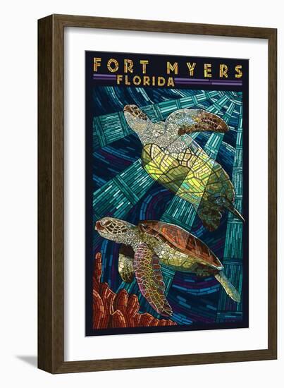 Fort Myers, Florida - Sea Turtle Paper Mosaic-Lantern Press-Framed Art Print