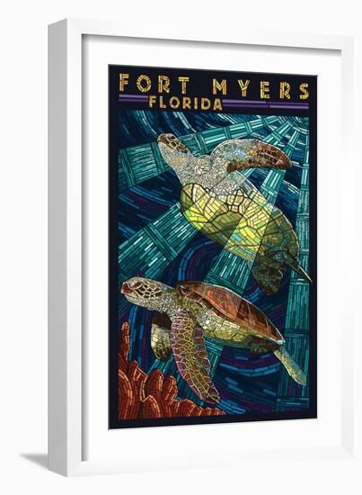 Fort Myers, Florida - Sea Turtle Paper Mosaic-Lantern Press-Framed Art Print