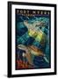 Fort Myers, Florida - Sea Turtle Paper Mosaic-Lantern Press-Framed Art Print