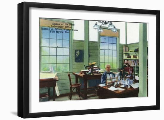 Fort Myers, Florida - T. Edison Winter Home, View of Edison at His Desk in Laboratory Office-Lantern Press-Framed Art Print