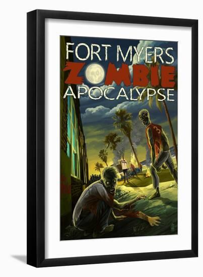 Fort Myers, Florida - Zombie Apocalypse-Lantern Press-Framed Art Print