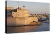 Fort St. Angelo, Fishing Boat and Vittoriosa (Birgu) at Sunset, Grand Harbour-Eleanor Scriven-Stretched Canvas