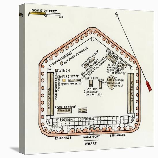 Fort Sumter Ground Plan, Situated in the Harbor of Charleston, SC, 1860-null-Stretched Canvas