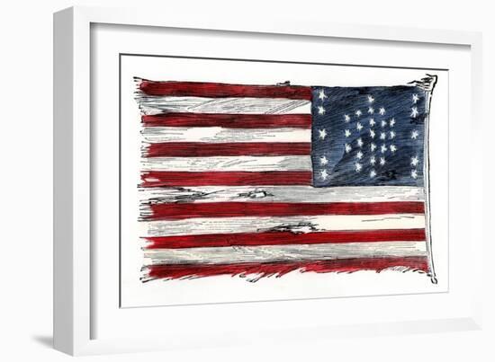 Fort Sumter's US Flag after the Bombardment, as Raised in New York in 1861 by Major Anderson-null-Framed Giclee Print