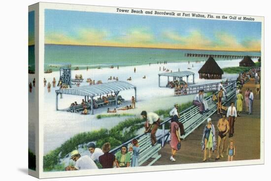Fort Walton, Florida - View of Beach, Boardwalk, Gulf of Mexico-Lantern Press-Stretched Canvas
