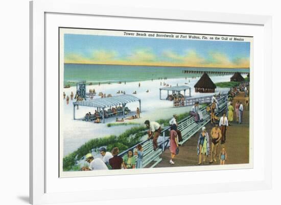 Fort Walton, Florida - View of Beach, Boardwalk, Gulf of Mexico-Lantern Press-Framed Art Print