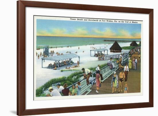 Fort Walton, Florida - View of Beach, Boardwalk, Gulf of Mexico-Lantern Press-Framed Art Print