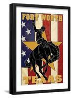 Fort Worth, Texas - Cowboy and Bucking Bronco-Lantern Press-Framed Art Print