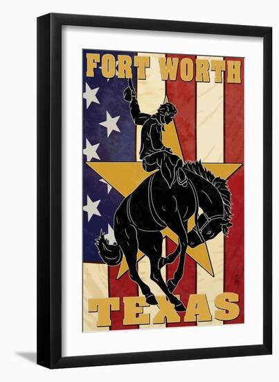 Fort Worth, Texas - Cowboy and Bucking Bronco-Lantern Press-Framed Art Print