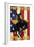 Fort Worth, Texas - Cowboy and Bucking Bronco-Lantern Press-Framed Art Print