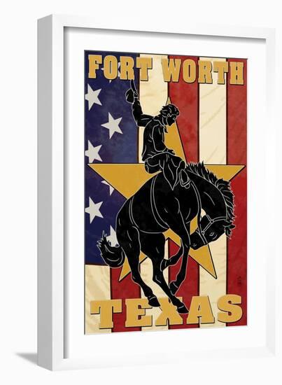 Fort Worth, Texas - Cowboy and Bucking Bronco-Lantern Press-Framed Art Print