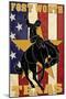 Fort Worth, Texas - Cowboy and Bucking Bronco-Lantern Press-Mounted Art Print