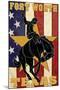 Fort Worth, Texas - Cowboy and Bucking Bronco-Lantern Press-Mounted Art Print