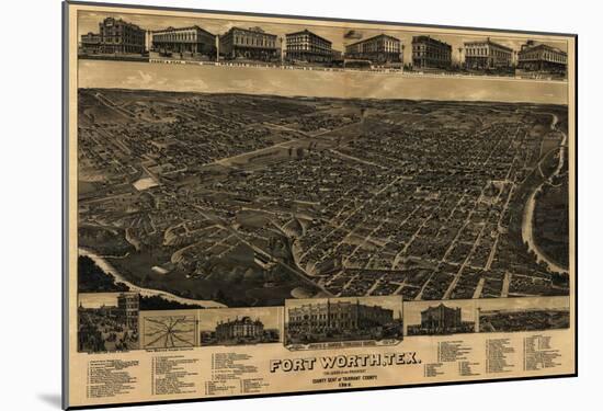 Fort Worth, Texas - Panoramic Map-null-Mounted Poster