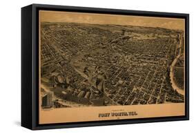 Fort Worth, Texas - Panoramic Map-Lantern Press-Framed Stretched Canvas