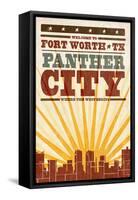 Fort Worth, Texas - Skyline and Sunburst Screenprint Style-Lantern Press-Framed Stretched Canvas
