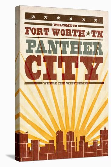 Fort Worth, Texas - Skyline and Sunburst Screenprint Style-Lantern Press-Stretched Canvas