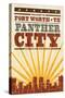 Fort Worth, Texas - Skyline and Sunburst Screenprint Style-Lantern Press-Stretched Canvas