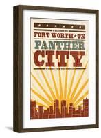 Fort Worth, Texas - Skyline and Sunburst Screenprint Style-Lantern Press-Framed Art Print