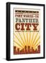 Fort Worth, Texas - Skyline and Sunburst Screenprint Style-Lantern Press-Framed Art Print