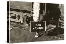 Forties Lady Standing by Train, Bon Voyage-null-Stretched Canvas