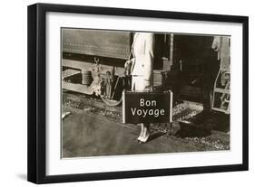 Forties Lady Standing by Train, Bon Voyage-null-Framed Art Print