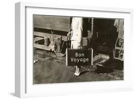 Forties Lady Standing by Train, Bon Voyage-null-Framed Art Print