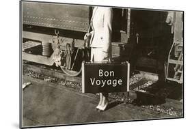 Forties Lady Standing by Train, Bon Voyage-null-Mounted Art Print