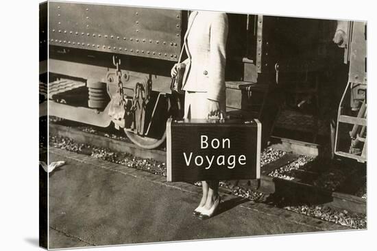 Forties Lady Standing by Train, Bon Voyage-null-Stretched Canvas