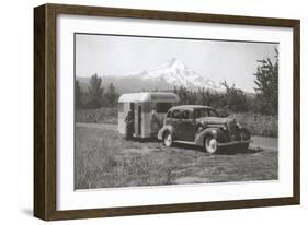 Forties Travel Trailer in Mountains-null-Framed Art Print