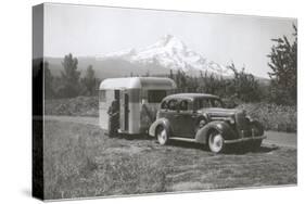 Forties Travel Trailer in Mountains-null-Stretched Canvas