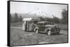 Forties Travel Trailer in Mountains-null-Framed Stretched Canvas