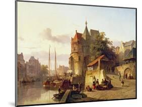 Fortified Buildings on the Banks of a Canal-Cornelius Springer-Mounted Giclee Print